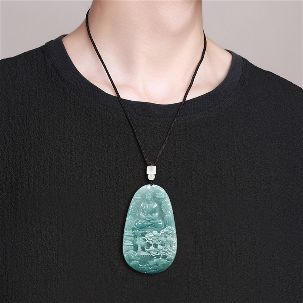 Natural Certificated Type A Untreated Blue Watery Guatemalan Jadeite Oval Pendant With Buddha Carved,悟道,DIY Jewelry Supplies