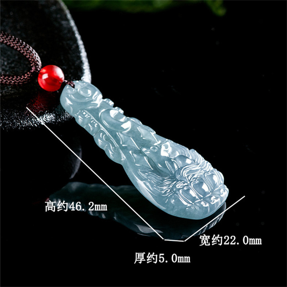 Natural Certificated Type A Untreated Blue Watery Guatemalan Jadeite Pipa Shape Pendant With Nine Tailed Fox Carved,Amulet Pendant,DIY Jewelry Supplies