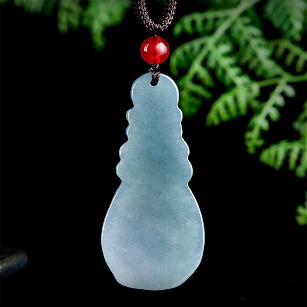Natural Certificated Type A Untreated Blue Watery Guatemalan Jadeite Pipa Shape Pendant With Nine Tailed Fox Carved,Amulet Pendant,DIY Jewelry Supplies