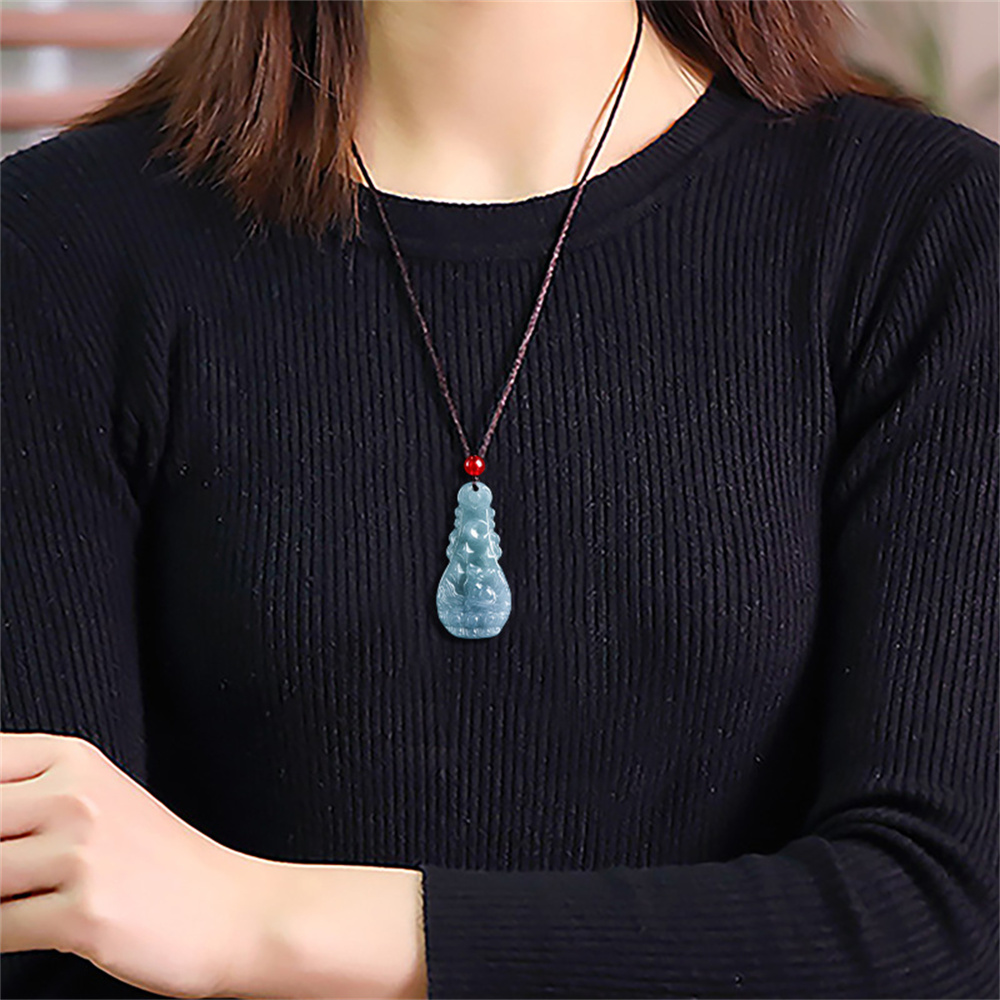 Natural Certificated Type A Untreated Blue Watery Guatemalan Jadeite Pipa Shape Pendant With Nine Tailed Fox Carved,Amulet Pendant,DIY Jewelry Supplies