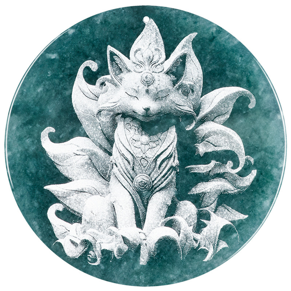 Natural Certificated Type A Untreated Blue Watery Guatemalan Jadeite Round Pendant With Nine Tailed Fox Pattern,Amulet Pendant,DIY Jewelry Supplies