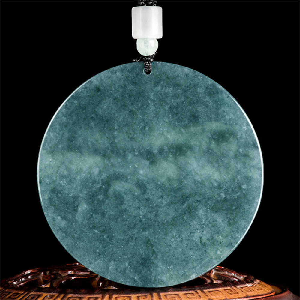 Natural Certificated Type A Untreated Blue Watery Guatemalan Jadeite Round Pendant With Nine Tailed Fox Pattern,Amulet Pendant,DIY Jewelry Supplies