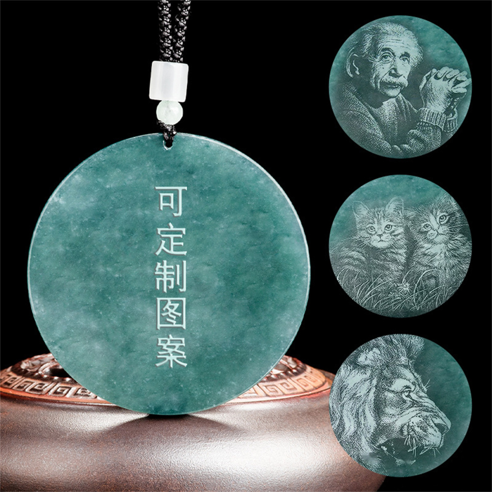 Natural Certificated Type A Untreated Blue Watery Guatemalan Jadeite Round Pendant With Nine Tailed Fox Pattern,Amulet Pendant,DIY Jewelry Supplies