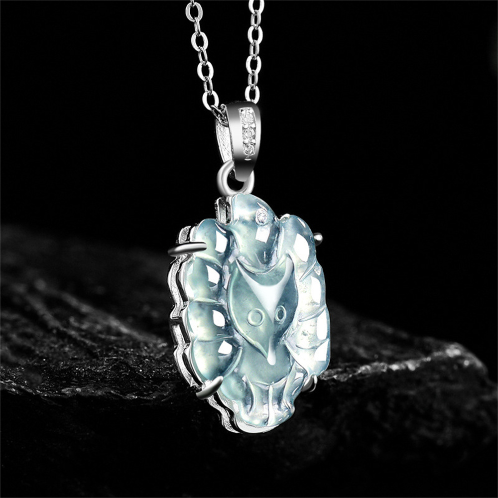 Natural Certificated Type A Untreated Icy Waxy Blue Watery Guatemalan Jadeite Nine Tailed Fox Pendants,Blue Guatemala Jadeite Loose Pendant,DIY Jewelry Supplies