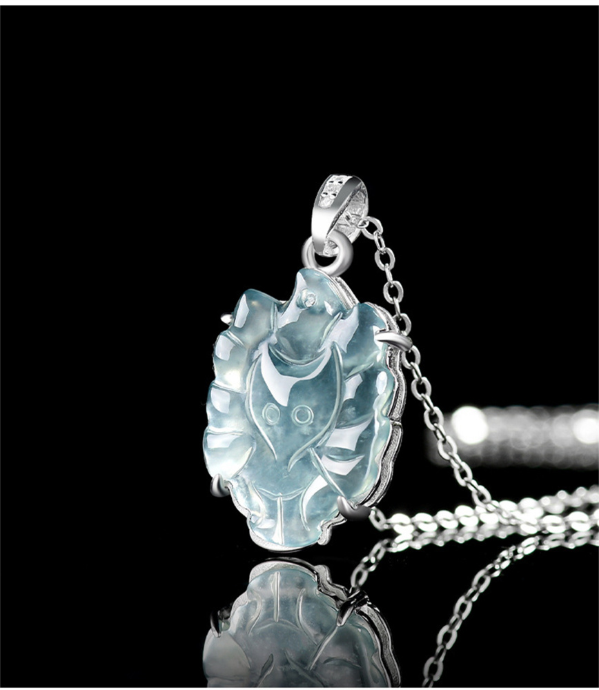 Natural Certificated Type A Untreated Icy Waxy Blue Watery Guatemalan Jadeite Nine Tailed Fox Pendants,Blue Guatemala Jadeite Loose Pendant,DIY Jewelry Supplies