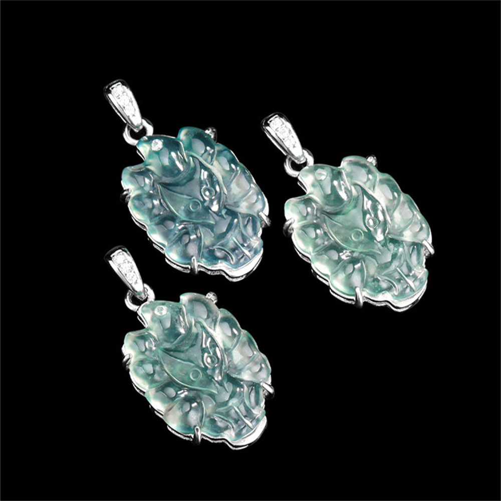 Natural Certificated Type A Untreated Icy Waxy Blue Watery Guatemalan Jadeite Nine Tailed Fox Pendants,Blue Guatemala Jadeite Loose Pendant,DIY Jewelry Supplies