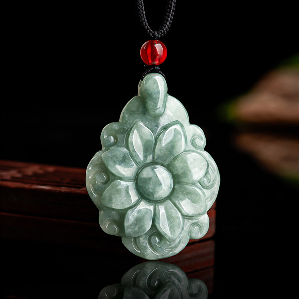 Natural Certificated Type A Untreated Bean Green Watery Burmese Jadeite Hand Carved Kalanchoe Pendant,Flowers Pendant,DIY Jewelry Supplies