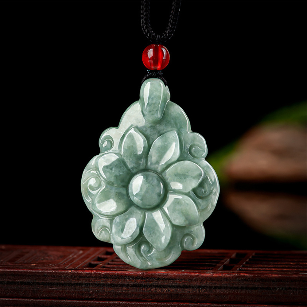 Natural Certificated Type A Untreated Bean Green Watery Burmese Jadeite Hand Carved Kalanchoe Pendant,Flowers Pendant,DIY Jewelry Supplies