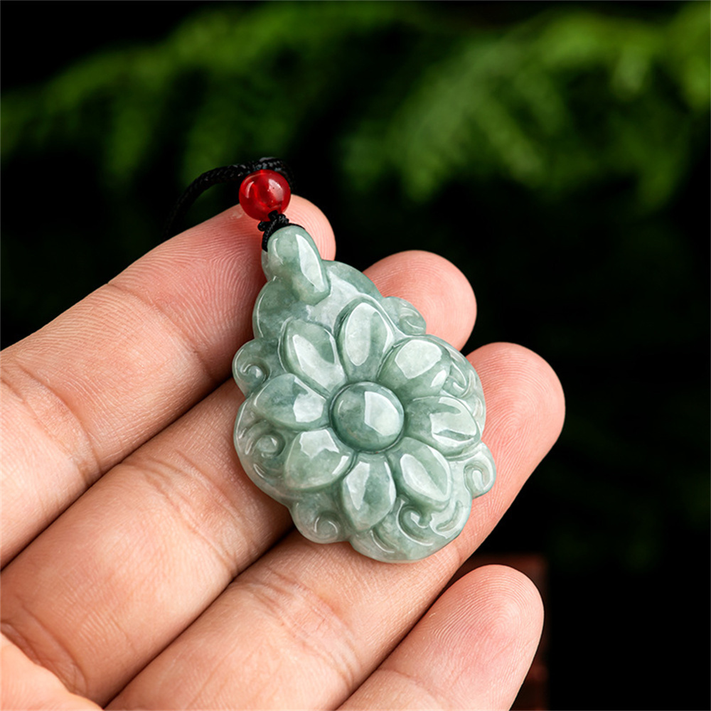 Natural Certificated Type A Untreated Bean Green Watery Burmese Jadeite Hand Carved Kalanchoe Pendant,Flowers Pendant,DIY Jewelry Supplies