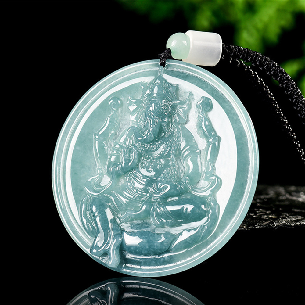 Natural Certificated Type A Untreated Blue Watery Guatemalan Jadeite Round Pendant With Ganesha Carved,Amulet Pendant,DIY Jewelry Supplies