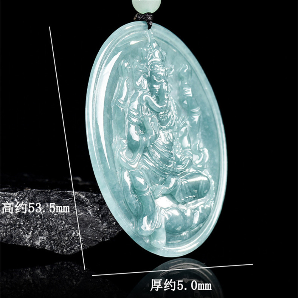 Natural Certificated Type A Untreated Blue Watery Guatemalan Jadeite Round Pendant With Ganesha Carved,Amulet Pendant,DIY Jewelry Supplies