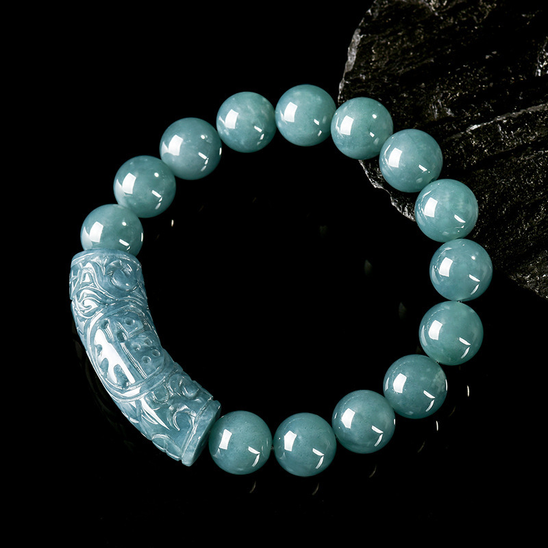 Natural Certificated Type A Untreated Blue Watery Guatemalan Jadeite 福 Head Loose Beads Beading Bracelet,Amulet Bracelet,DIY Jewelry Supplies
