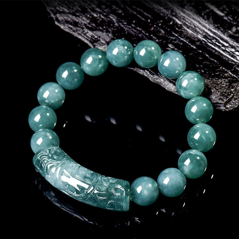 Natural Certificated Type A Untreated Blue Watery Guatemalan Jadeite 福 Head Loose Beads Beading Bracelet,Amulet Bracelet,DIY Jewelry Supplies