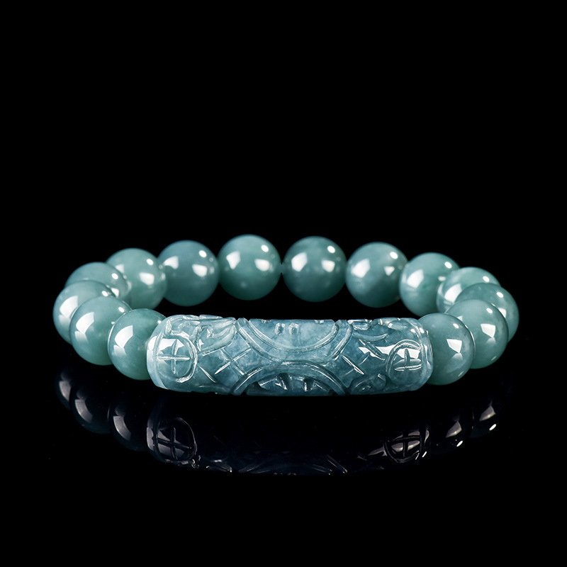 Natural Certificated Type A Untreated Blue Watery Guatemalan Jadeite 福 Head Loose Beads Beading Bracelet,Amulet Bracelet,DIY Jewelry Supplies