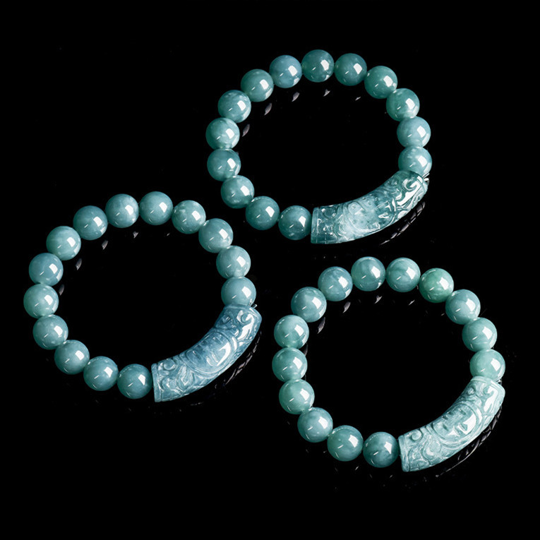 Natural Certificated Type A Untreated Blue Watery Guatemalan Jadeite 福 Head Loose Beads Beading Bracelet,Amulet Bracelet,DIY Jewelry Supplies