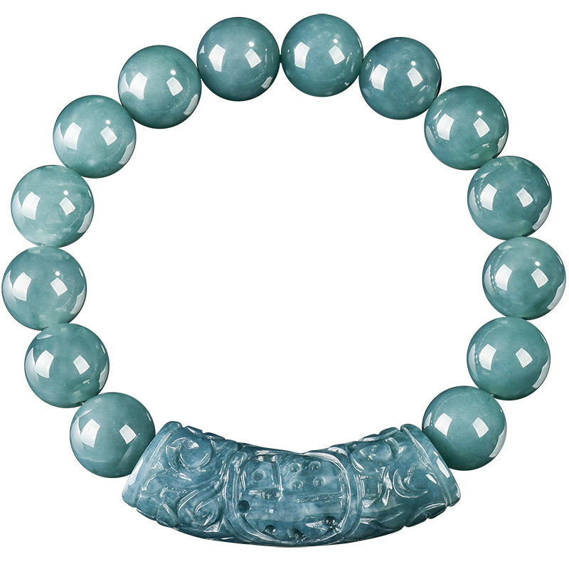 Natural Certificated Type A Untreated Blue Watery Guatemalan Jadeite 福 Head Loose Beads Beading Bracelet,Amulet Bracelet,DIY Jewelry Supplies