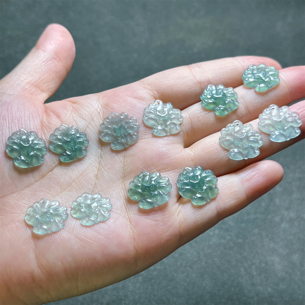 2Pcs Natural Type A Untreated Icy Blue Watery Guatemalan Jadeite Irregular Pendant With Nine Tailed Fox Carved,Blue Guatemala Jadeite Loose Pendant,DIY Jewelry Supplies