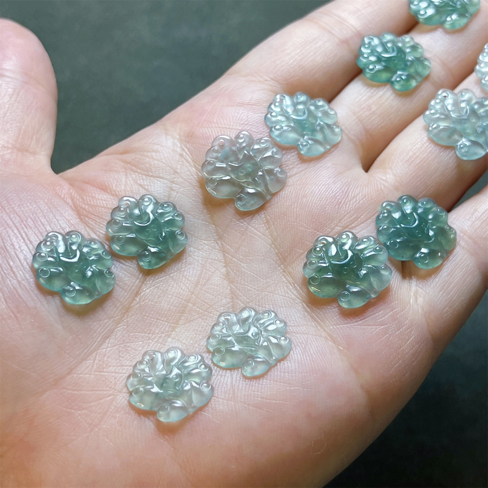 2Pcs Natural Type A Untreated Icy Blue Watery Guatemalan Jadeite Irregular Pendant With Nine Tailed Fox Carved,Blue Guatemala Jadeite Loose Pendant,DIY Jewelry Supplies