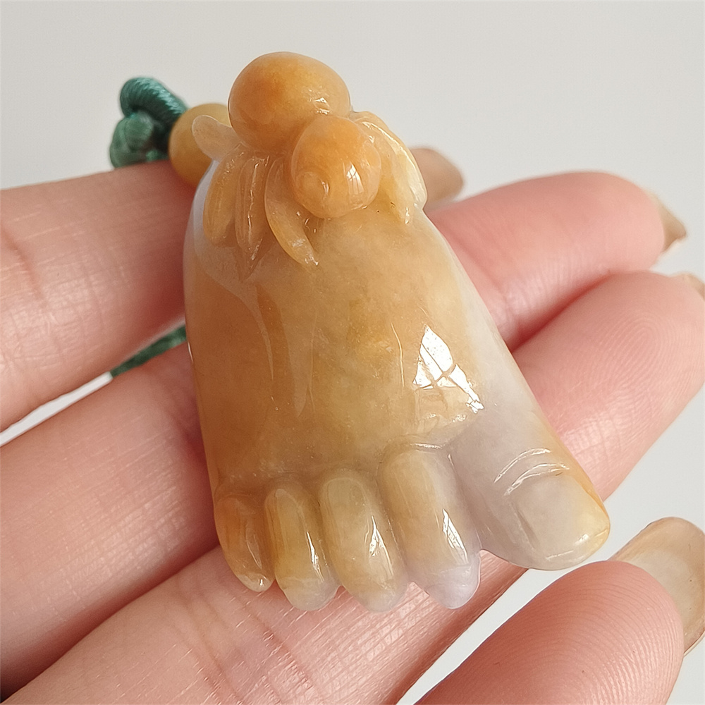Unique Certificated Natural Yellow Color Heated 35x21mm Burmese Jadeite Foot Pendant With Spider Carved,Burma Jadeite Loose Pendant