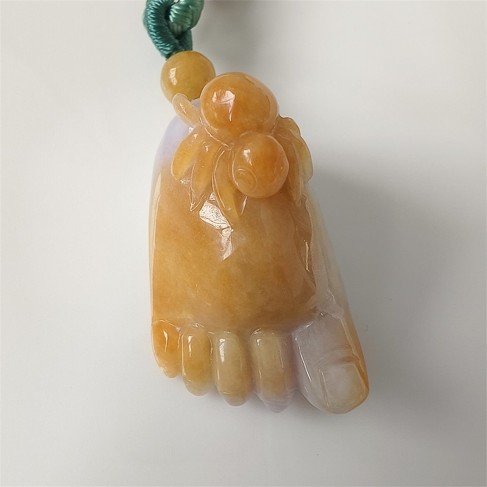 Unique Certificated Natural Yellow Color Heated 35x21mm Burmese Jadeite Foot Pendant With Spider Carved,Burma Jadeite Loose Pendant