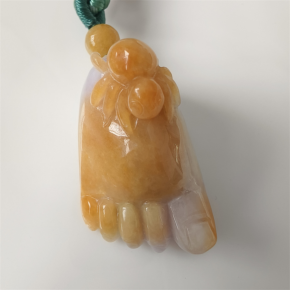 Unique Certificated Natural Yellow Color Heated 35x21mm Burmese Jadeite Foot Pendant With Spider Carved,Burma Jadeite Loose Pendant