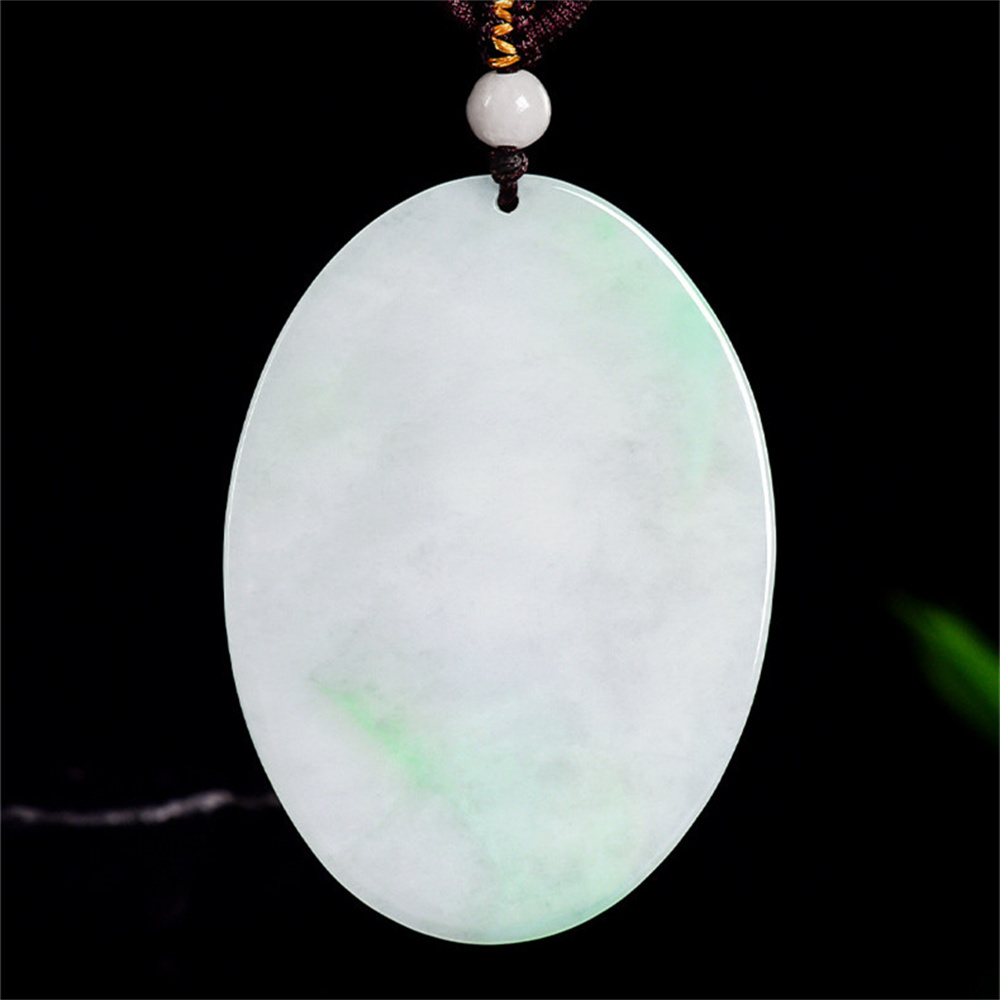 Natural Certificated Type A Untreated 55X40.5X5mm Icy Watery White Green Burmese Jadeite Oval Pendant With Rabbit And Moon Carved,Rabbit Pendant Necklace,Myanmar Jadeite Pendant Necklace