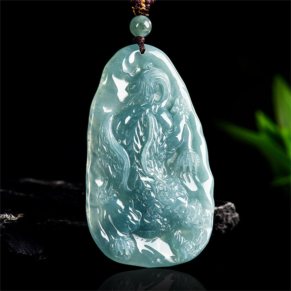 Natural Certificated Type A Untreated 60X37.5X7.5mm Blue Icy Watery Guatemalan Jadeite Oval Pendant With Pixiu Carved,Amulet Pendant Necklace