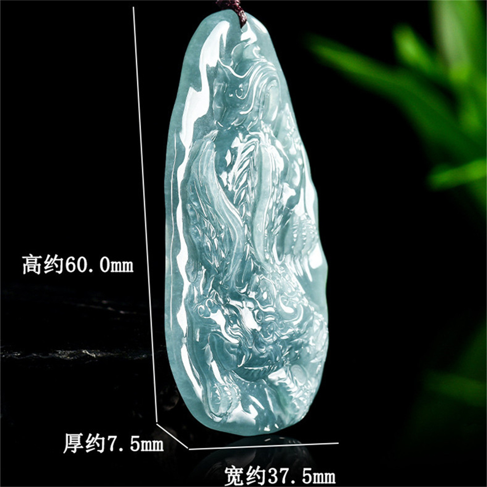 Natural Certificated Type A Untreated 60X37.5X7.5mm Blue Icy Watery Guatemalan Jadeite Oval Pendant With Pixiu Carved,Amulet Pendant Necklace