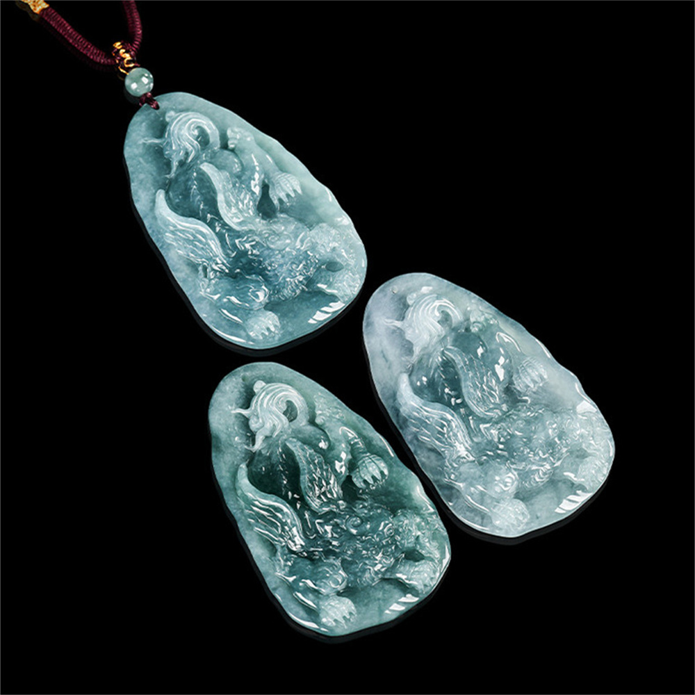 Natural Certificated Type A Untreated 60X37.5X7.5mm Blue Icy Watery Guatemalan Jadeite Oval Pendant With Pixiu Carved,Amulet Pendant Necklace