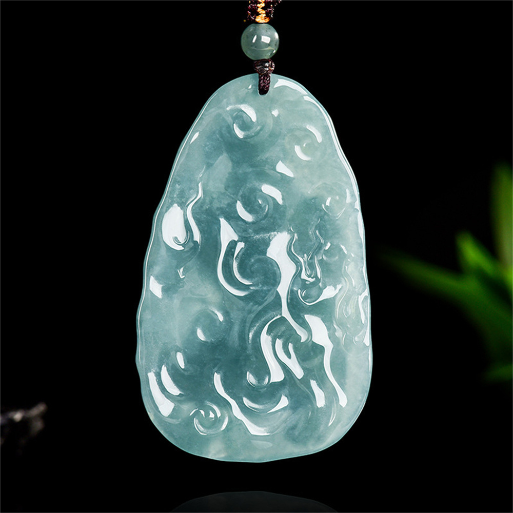 Natural Certificated Type A Untreated 60X37.5X7.5mm Blue Icy Watery Guatemalan Jadeite Oval Pendant With Pixiu Carved,Amulet Pendant Necklace