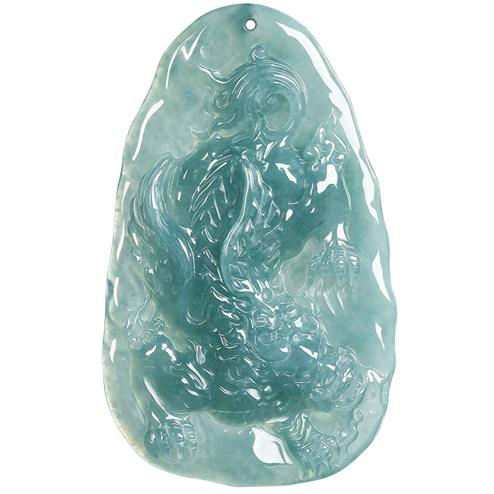 Natural Certificated Type A Untreated 60X37.5X7.5mm Blue Icy Watery Guatemalan Jadeite Oval Pendant With Pixiu Carved,Amulet Pendant Necklace