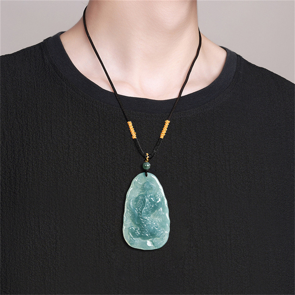 Natural Certificated Type A Untreated 60X37.5X7.5mm Blue Icy Watery Guatemalan Jadeite Oval Pendant With Pixiu Carved,Amulet Pendant Necklace