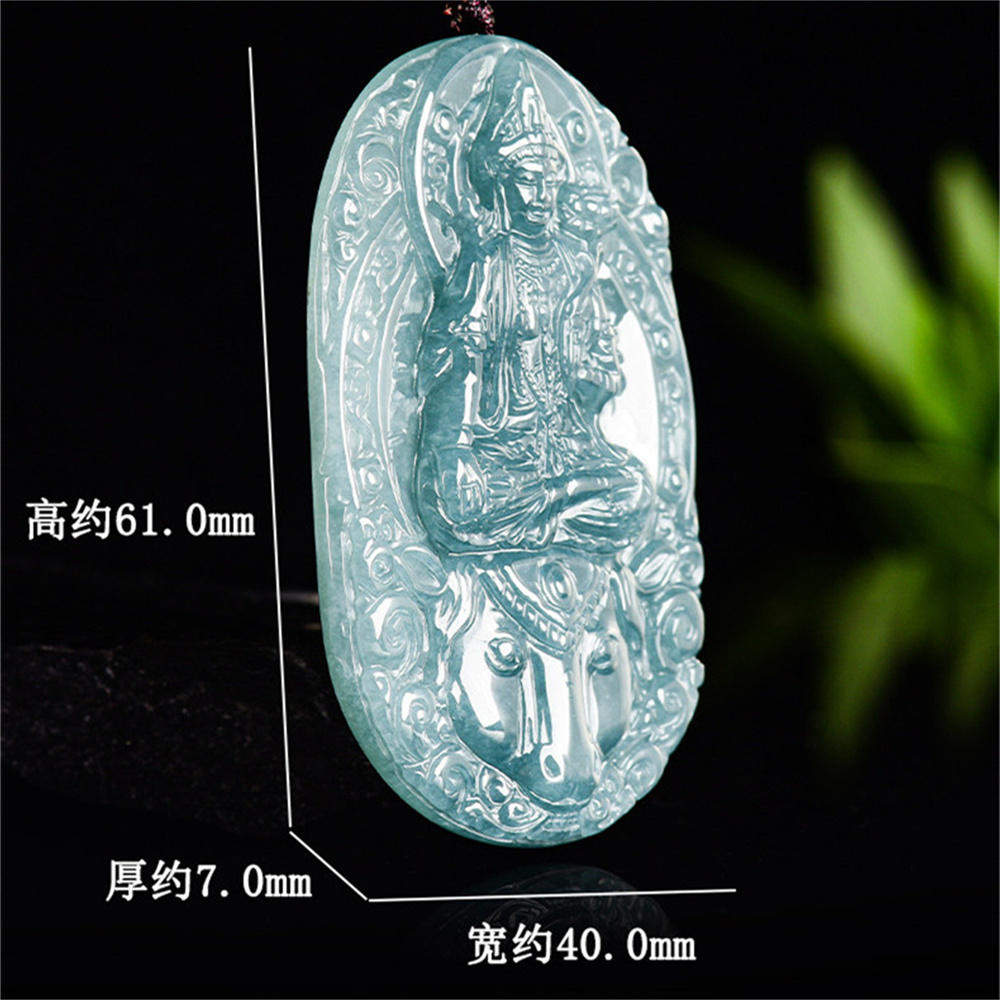 Natural Certificated Type A Untreated 61X40X7mm Blue Icy Watery Guatemalan Jadeite Oval Pendant With Bodhisattva Carved,Zodiac Horse's Guardian Buddha Pendant Necklace