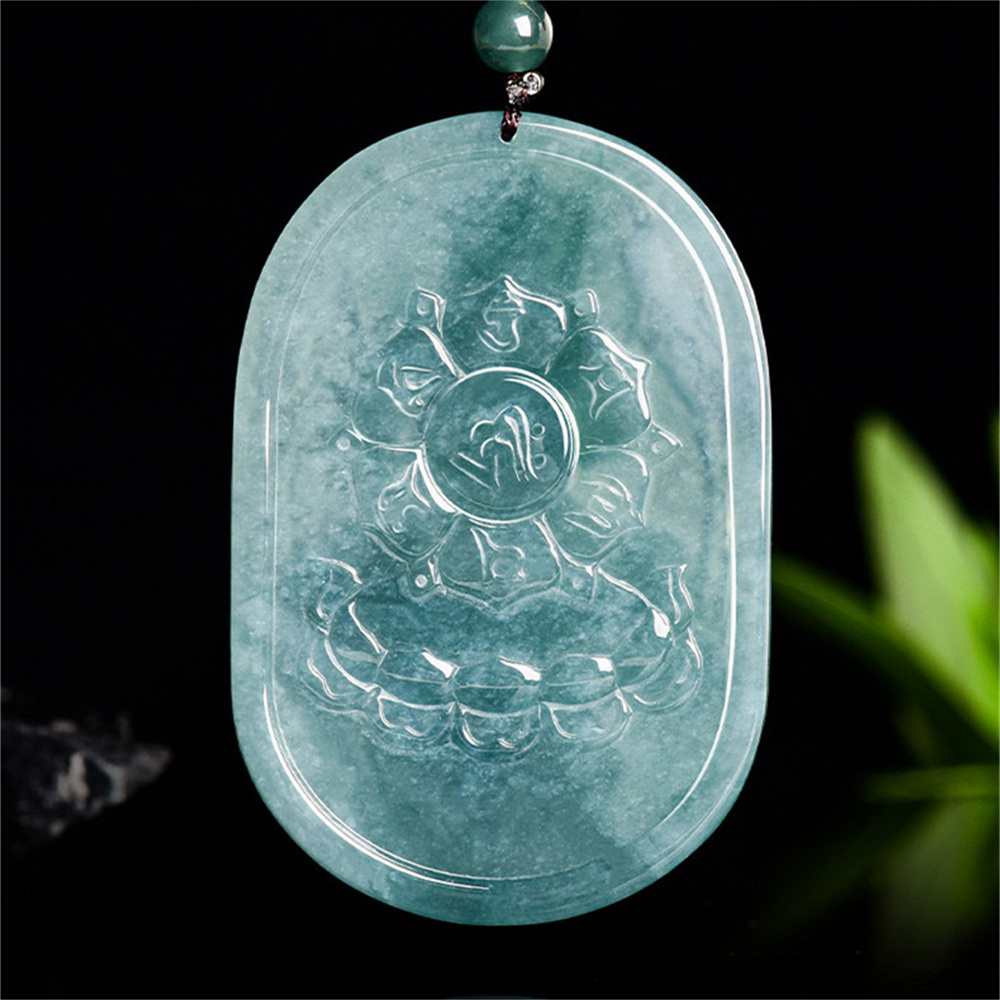Natural Certificated Type A Untreated 61X40X7mm Blue Icy Watery Guatemalan Jadeite Oval Pendant With Bodhisattva Carved,Zodiac Horse's Guardian Buddha Pendant Necklace