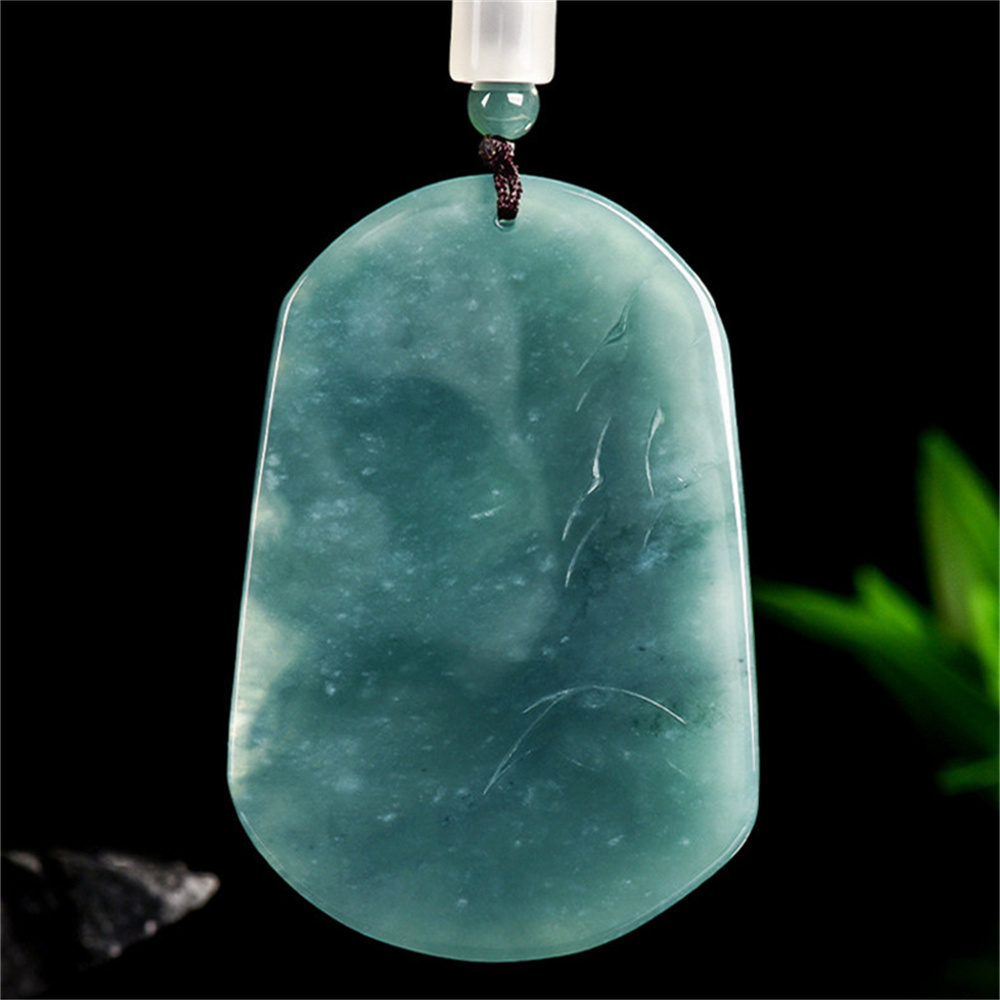 Natural Certificated Type A Untreated 65X45X8mm Blue Icy Watery Guatemalan Jadeite Oval Pendant With Landscape Carved,Landscape Pendant Necklace