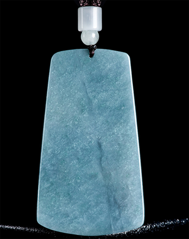 Natural Certificated Type A Untreated 64mmX37.5mmX5mm Blue Watery Guatemalan Jadeite Hand Carved Dragon and God of Wealth Pendant Necklace,Trapezoid Plaque Necklace