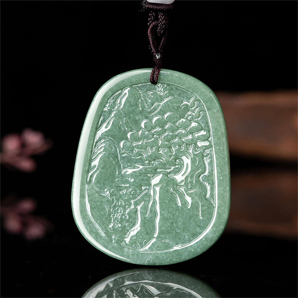 Natural Certificated Type A Untreated 49.5mmX41mmX5.5mm Bean Green Watery Burmese Jadeite Hand Carved Tiger Pendant Necklace,Chinese Zodiac Tiger Pendant Necklace,Amulet Pendant Necklace
