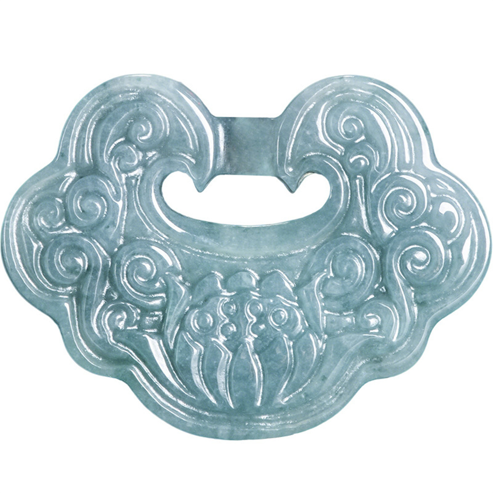 Natural Certificated Type A Untreated 24mmX32mmX4mm Blue Icy Watery Guatemalan Jadeite Ruyi Pendant With Lotus Carved,Amulet Pendant Necklace