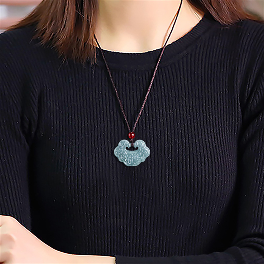 Natural Certificated Type A Untreated 24mmX32mmX4mm Blue Icy Watery Guatemalan Jadeite Ruyi Pendant With Lotus Carved,Amulet Pendant Necklace