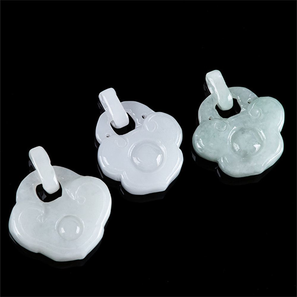 Natural Certificated Type A Untreated 28X21X5.8mm Light Green Icy Waxy Burmese Jadeite Filigree Ruyi Pendant Necklace ,Amulet Pendant Necklace