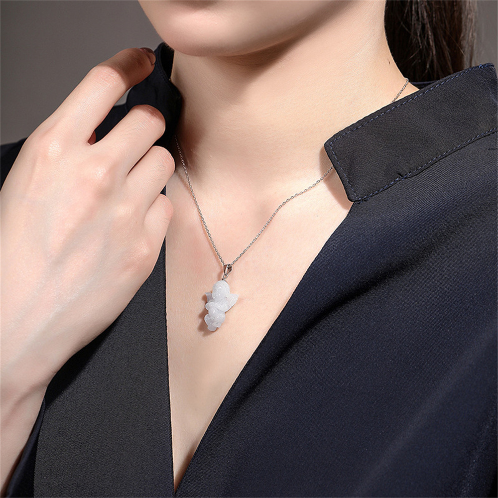 Natural Certificated Type A Untreated 23.5mmX18.5mm White Watery Burmese Jadeite Angel Baby Pendant Necklace,Amulet Pendant Necklace