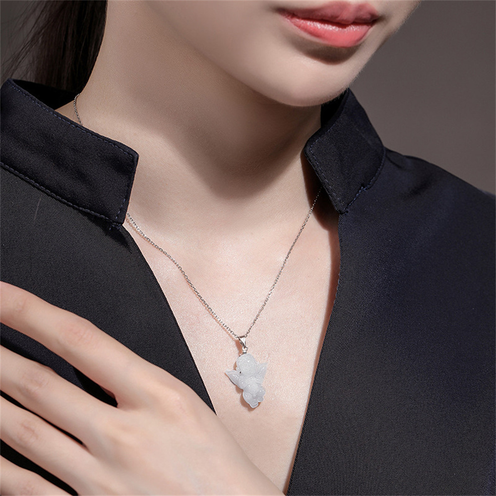 Natural Certificated Type A Untreated 23.5mmX18.5mm White Watery Burmese Jadeite Angel Baby Pendant Necklace,Amulet Pendant Necklace