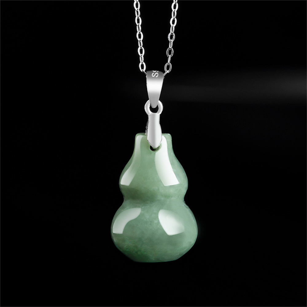 Natural Certificated Type A Untreated 29mmX15.5mmX13.5mm Bean Green Watery Burmese Jadeite Hand Carved Gourd Pendant Necklace,Auspicious Pendant Necklace,Amulet Pendant Necklace