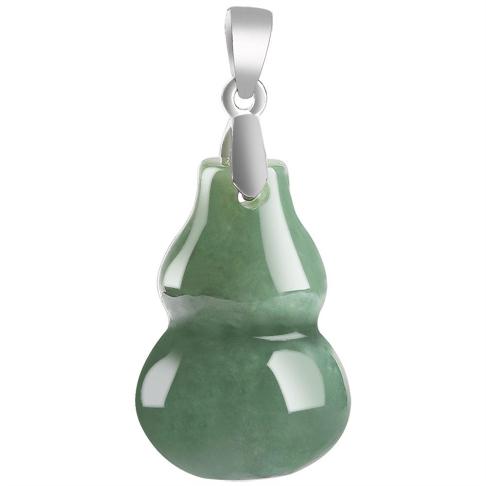 Natural Certificated Type A Untreated 29mmX15.5mmX13.5mm Bean Green Watery Burmese Jadeite Hand Carved Gourd Pendant Necklace,Auspicious Pendant Necklace,Amulet Pendant Necklace