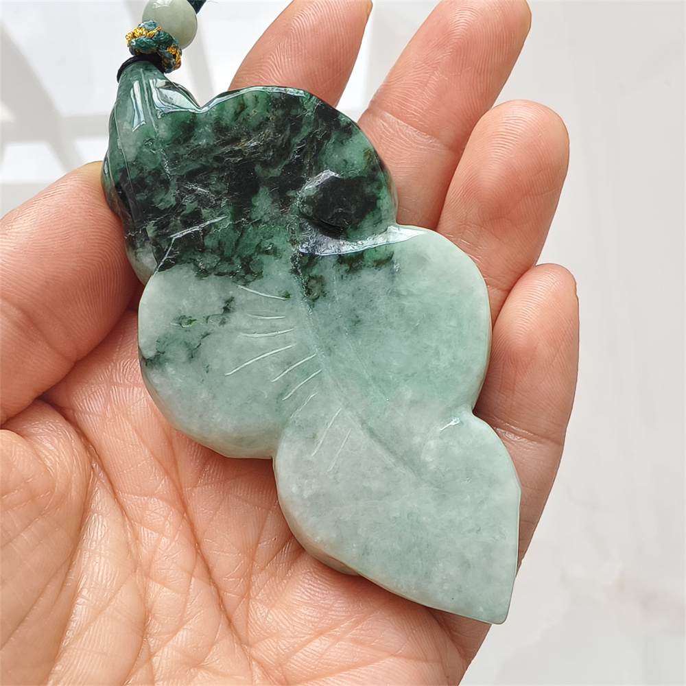 Natural Type A Untreated 87mmX41mmX15mm Green Jadeite With Floating Black Patterns Burmese Jadeite Hand Carved Snake Pendant Necklace,Chinese Zodiac Serpentine Pendant Necklace,DIY Jewelry Supplies