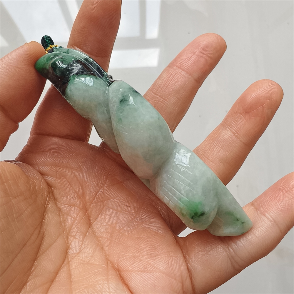 Natural Type A Untreated 87mmX41mmX15mm Green Jadeite With Floating Black Patterns Burmese Jadeite Hand Carved Snake Pendant Necklace,Chinese Zodiac Serpentine Pendant Necklace,DIY Jewelry Supplies
