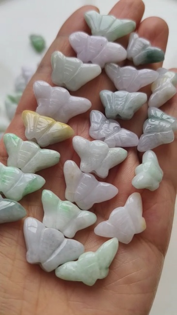 10pcs Natural Certificated Type A 16-24X9-13X4-6mm Green White Burmese Jadeite Butterfly Beads,Myanmar Jadeite Loose Beads,DIY Jewelry Supplies