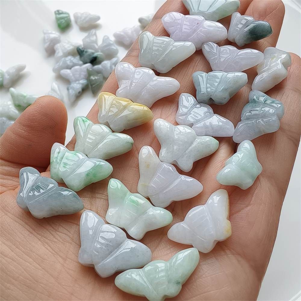 10pcs Natural Certificated Type A 16-24X9-13X4-6mm Green White Burmese Jadeite Butterfly Beads,Myanmar Jadeite Loose Beads,DIY Jewelry Supplies