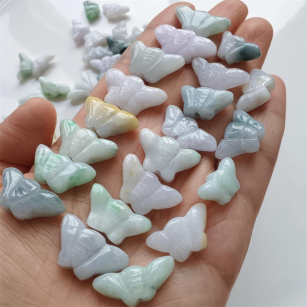 10pcs Natural Certificated Type A 16-24X9-13X4-6mm Green White Burmese Jadeite Butterfly Beads,Myanmar Jadeite Loose Beads,DIY Jewelry Supplies