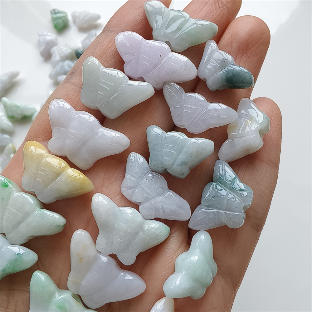 10pcs Natural Certificated Type A 16-24X9-13X4-6mm Green White Burmese Jadeite Butterfly Beads,Myanmar Jadeite Loose Beads,DIY Jewelry Supplies
